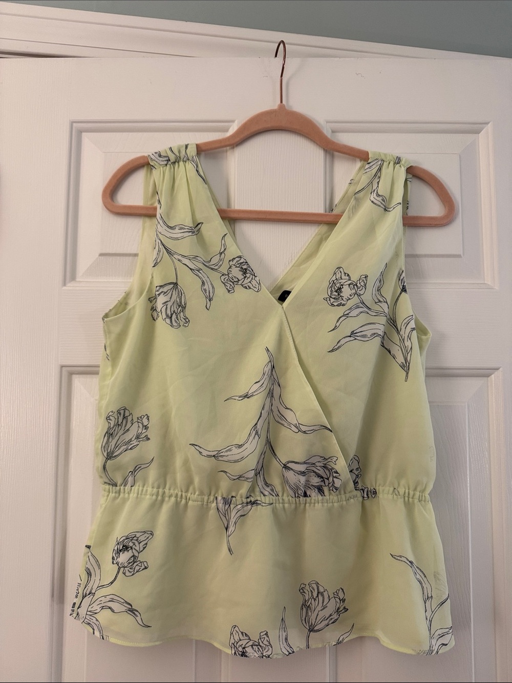 Banana Republic Light Lime Green Floral Wrap Blouse